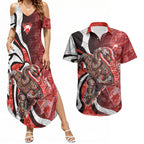Personalised Sydney Swans Couples Matching Summer Maxi Dress and Hawaiian Shirt Trippy Psychedelic Abstract Art Mascot Football Fans