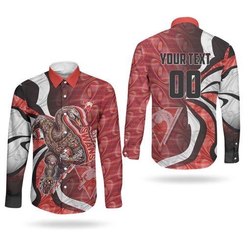 Personalised Sydney Swans Couples Matching Summer Maxi Dress and Long Sleeve Button Shirt Trippy Psychedelic Abstract Art Mascot Football Fans