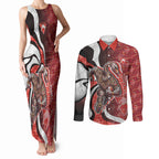 Personalised Sydney Swans Couples Matching Tank Maxi Dress and Long Sleeve Button Shirt Trippy Psychedelic Abstract Art Mascot Football Fans
