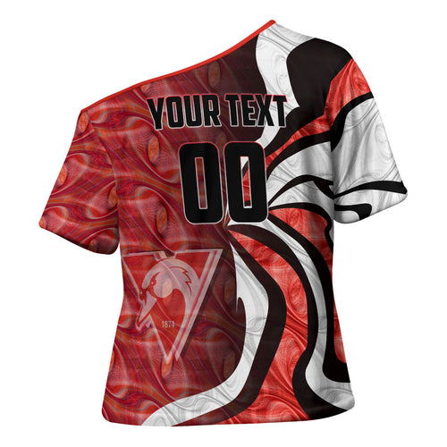 Personalised Sydney Swans Cross Shoulder Shirt Trippy Psychedelic Abstract Art Mascot Football Fans