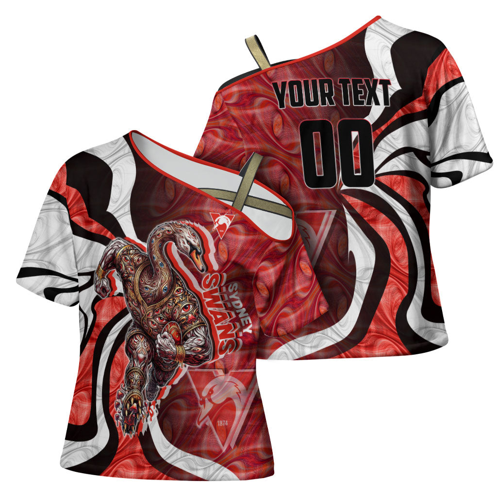 Personalised Sydney Swans Cross Shoulder Shirt Trippy Psychedelic Abstract Art Mascot Football Fans