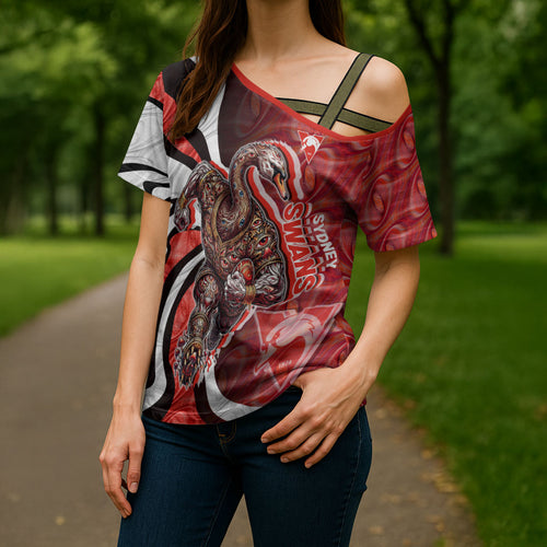 Personalised Sydney Swans Cross Shoulder Shirt Trippy Psychedelic Abstract Art Mascot Football Fans
