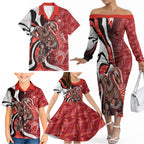 Personalised Sydney Swans Family Matching Off The Shoulder Long Sleeve Dress and Hawaiian Shirt Trippy Psychedelic Abstract Art Mascot Football Fans