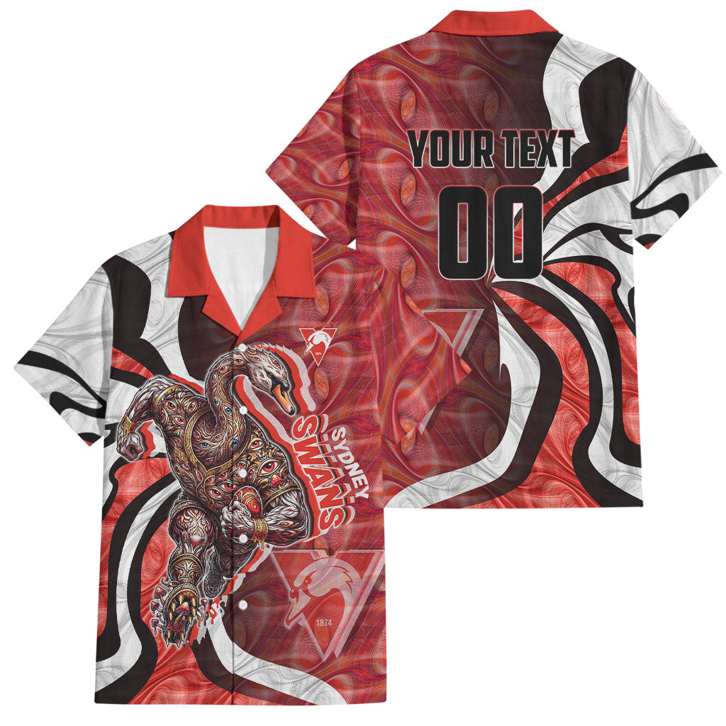 Personalised Sydney Swans Family Matching Off The Shoulder Long Sleeve Dress and Hawaiian Shirt Trippy Psychedelic Abstract Art Mascot Football Fans