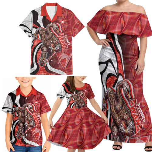 Personalised Sydney Swans Family Matching Off Shoulder Maxi Dress and Hawaiian Shirt Trippy Psychedelic Abstract Art Mascot Football Fans