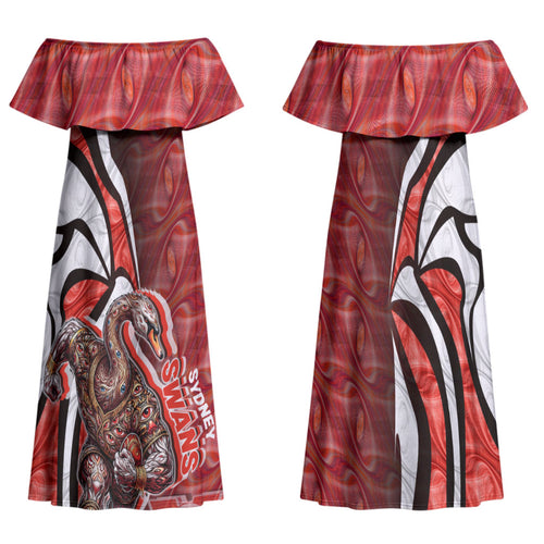 Personalised Sydney Swans Family Matching Off Shoulder Maxi Dress and Hawaiian Shirt Trippy Psychedelic Abstract Art Mascot Football Fans