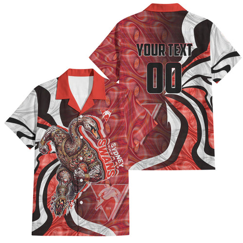 Personalised Sydney Swans Family Matching Off Shoulder Maxi Dress and Hawaiian Shirt Trippy Psychedelic Abstract Art Mascot Football Fans