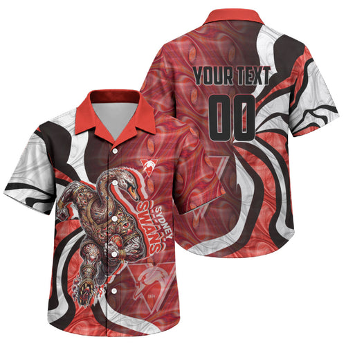 Personalised Sydney Swans Family Matching Off Shoulder Maxi Dress and Hawaiian Shirt Trippy Psychedelic Abstract Art Mascot Football Fans
