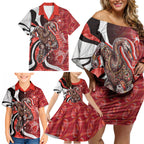 Personalised Sydney Swans Family Matching Off Shoulder Short Dress and Hawaiian Shirt Trippy Psychedelic Abstract Art Mascot Football Fans