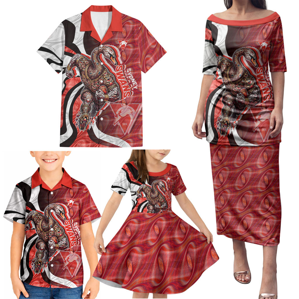 Personalised Sydney Swans Family Matching Puletasi and Hawaiian Shirt Trippy Psychedelic Abstract Art Mascot Football Fans