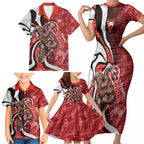 Personalised Sydney Swans Family Matching Short Sleeve Bodycon Dress and Hawaiian Shirt Trippy Psychedelic Abstract Art Mascot Football Fans