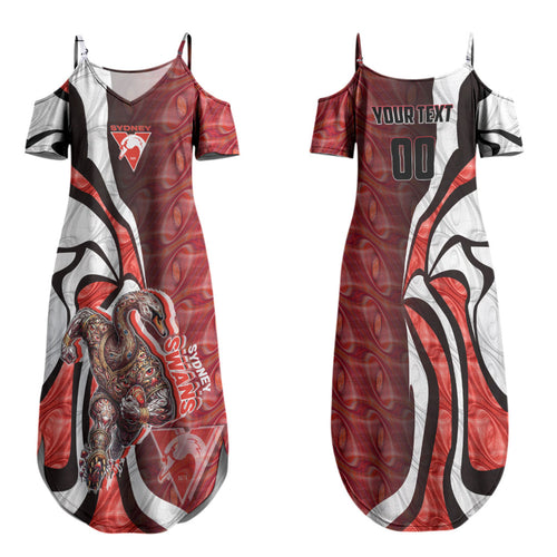 Personalised Sydney Swans Family Matching Summer Maxi Dress and Hawaiian Shirt Trippy Psychedelic Abstract Art Mascot Football Fans
