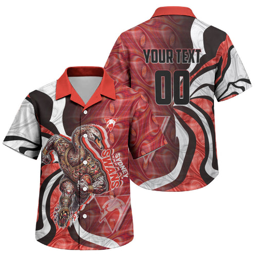 Personalised Sydney Swans Family Matching Summer Maxi Dress and Hawaiian Shirt Trippy Psychedelic Abstract Art Mascot Football Fans