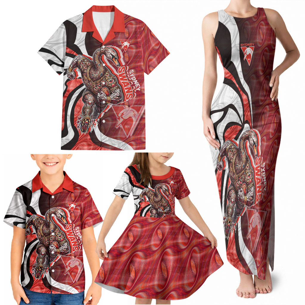 Personalised Sydney Swans Family Matching Tank Maxi Dress and Hawaiian Shirt Trippy Psychedelic Abstract Art Mascot Football Fans
