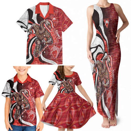 Personalised Sydney Swans Family Matching Tank Maxi Dress and Hawaiian Shirt Trippy Psychedelic Abstract Art Mascot Football Fans