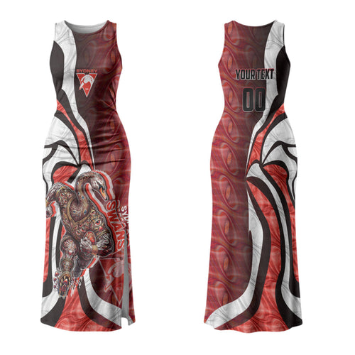 Personalised Sydney Swans Family Matching Tank Maxi Dress and Hawaiian Shirt Trippy Psychedelic Abstract Art Mascot Football Fans