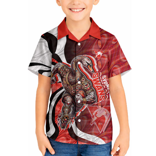 Personalised Sydney Swans Hawaiian Shirt Trippy Psychedelic Abstract Art Mascot Football Fans