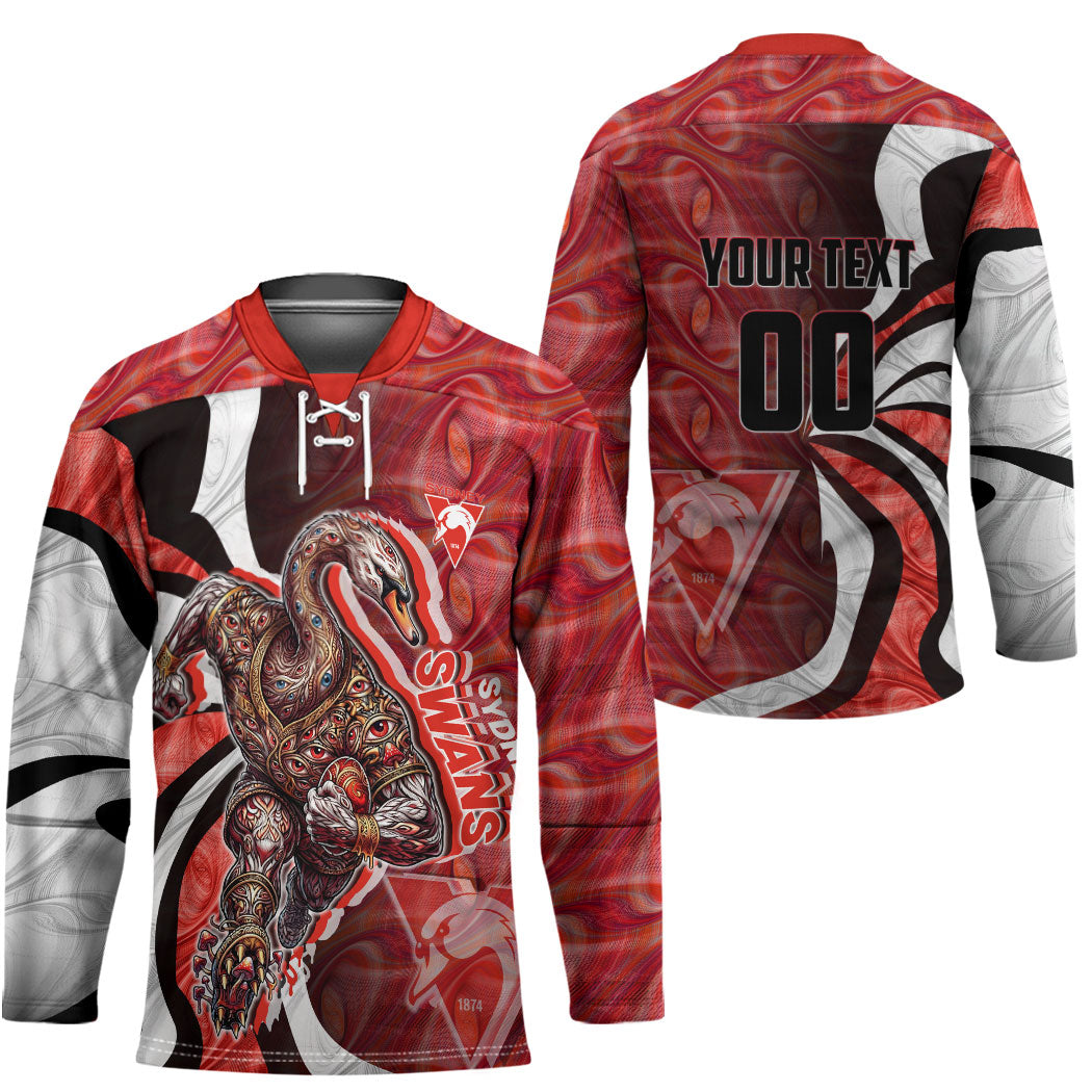 Personalised Sydney Swans Hockey Jersey Trippy Psychedelic Abstract Art Mascot Football Fans