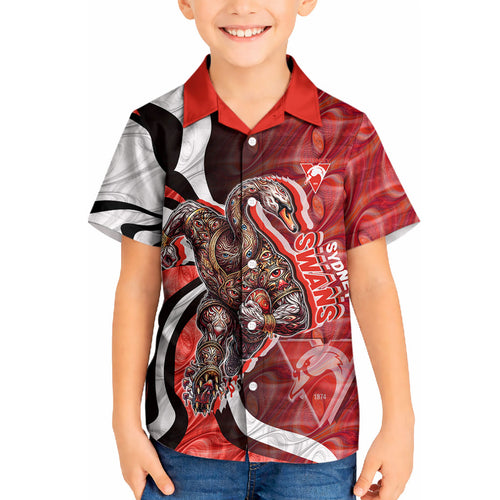 Personalised Sydney Swans Kid Hawaiian Shirt Trippy Psychedelic Abstract Art Mascot Football Fans