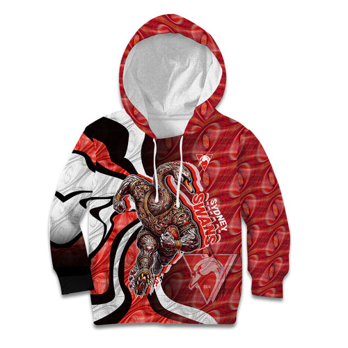 Personalised Sydney Swans Kid Hoodie Trippy Psychedelic Abstract Art Mascot Football Fans
