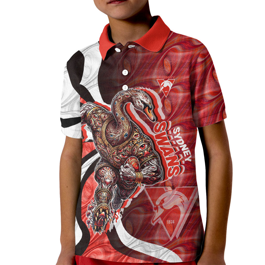 Personalised Sydney Swans Kid Polo Shirt Trippy Psychedelic Abstract Art Mascot Football Fans