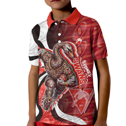 Personalised Sydney Swans Kid Polo Shirt Trippy Psychedelic Abstract Art Mascot Football Fans