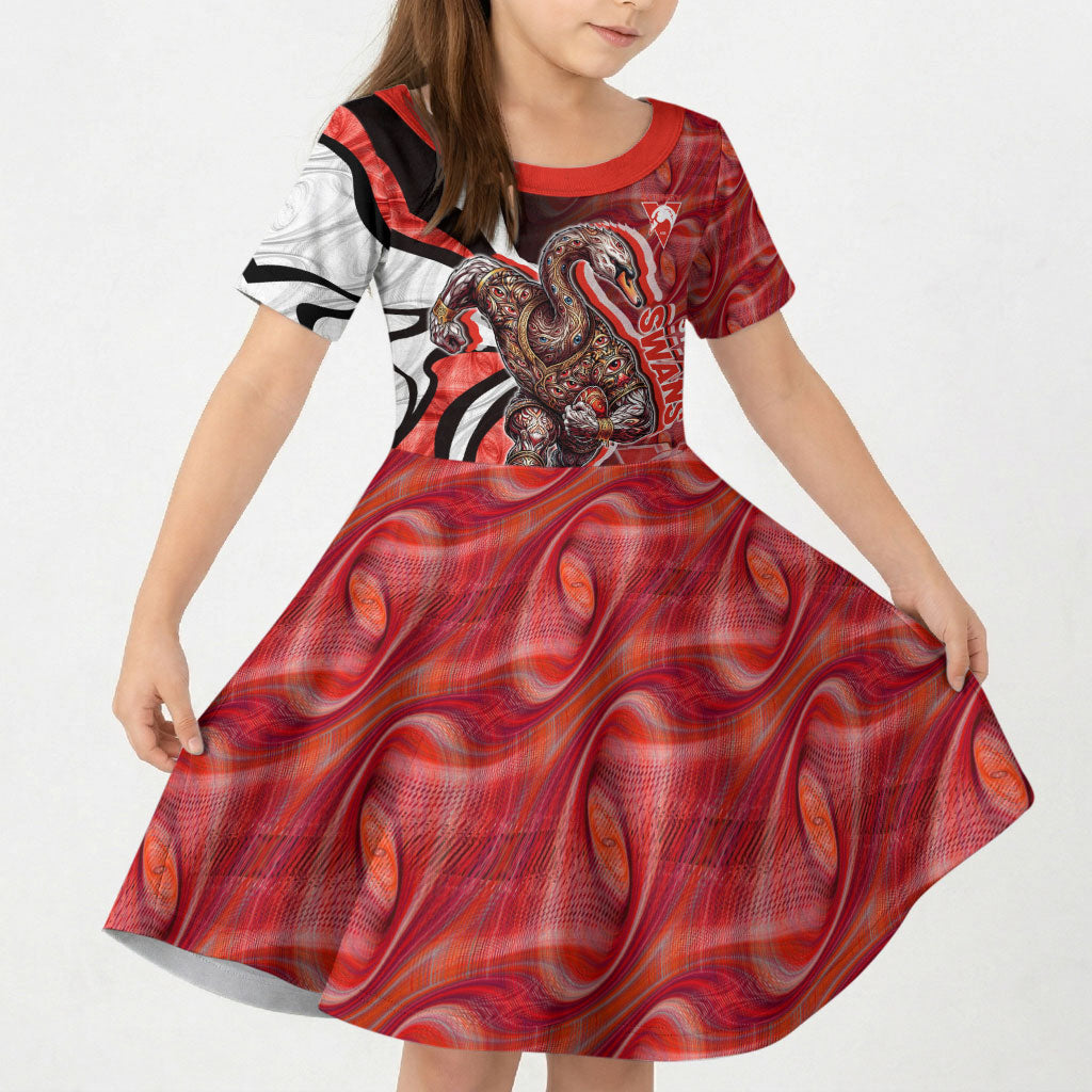 Personalised Sydney Swans Kid Short Sleeve Dress Trippy Psychedelic Abstract Art Mascot Football Fans