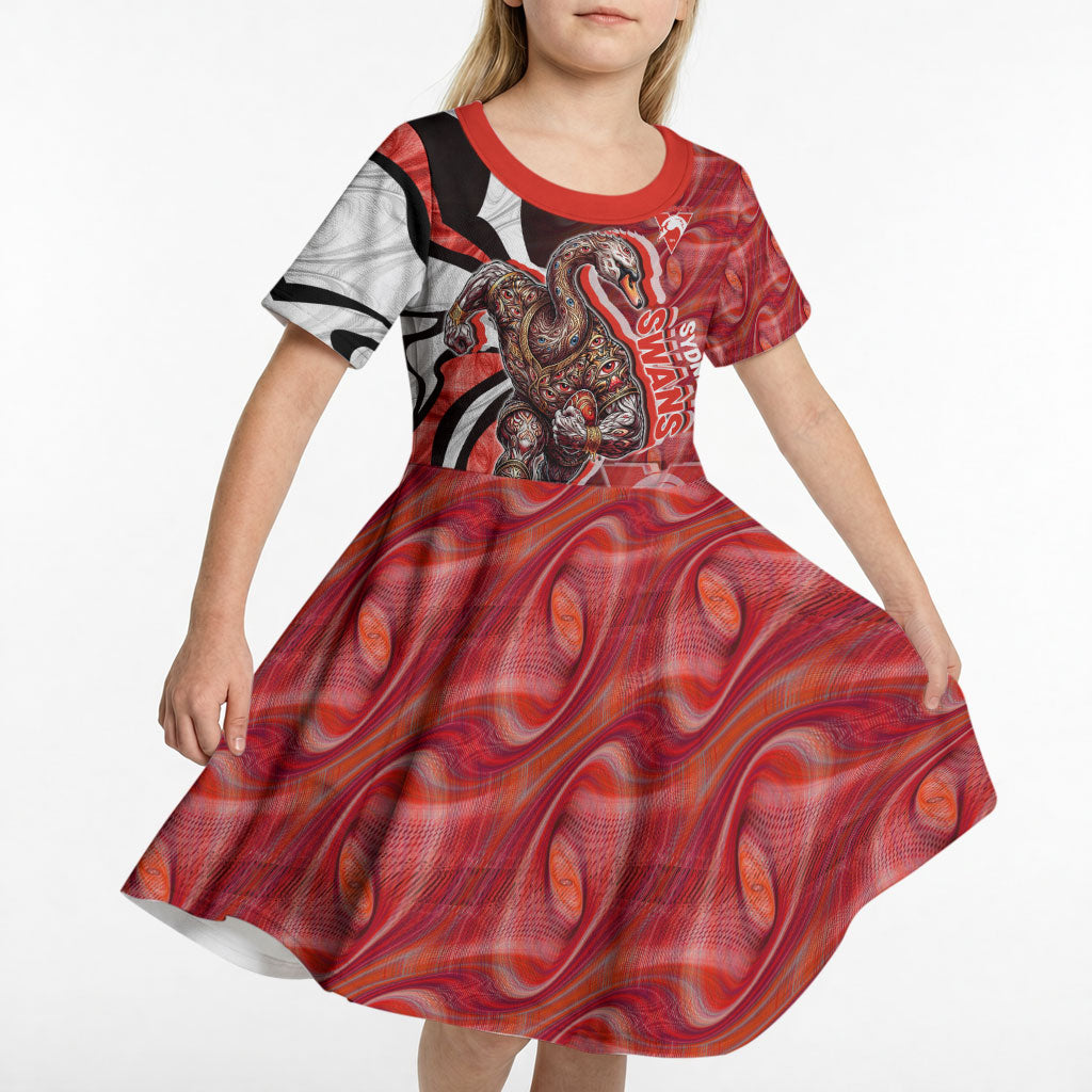 Personalised Sydney Swans Kid Short Sleeve Dress Trippy Psychedelic Abstract Art Mascot Football Fans