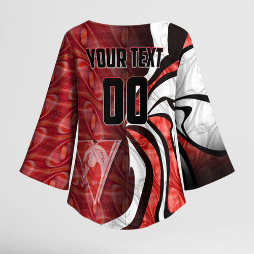 Personalised Sydney Swans Kimono Sleeve Blouse Trippy Psychedelic Abstract Art Mascot Football Fans
