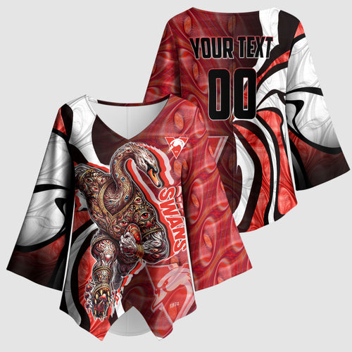 Personalised Sydney Swans Kimono Sleeve Blouse Trippy Psychedelic Abstract Art Mascot Football Fans