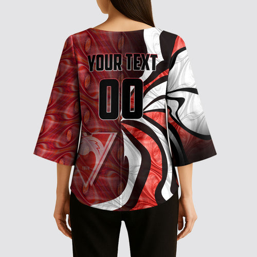 Personalised Sydney Swans Kimono Sleeve Blouse Trippy Psychedelic Abstract Art Mascot Football Fans
