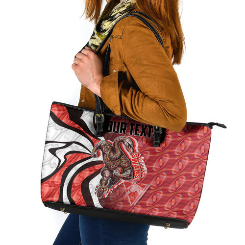 Personalised Sydney Swans Leather Tote Bag Trippy Psychedelic Abstract Art Mascot Football Fans