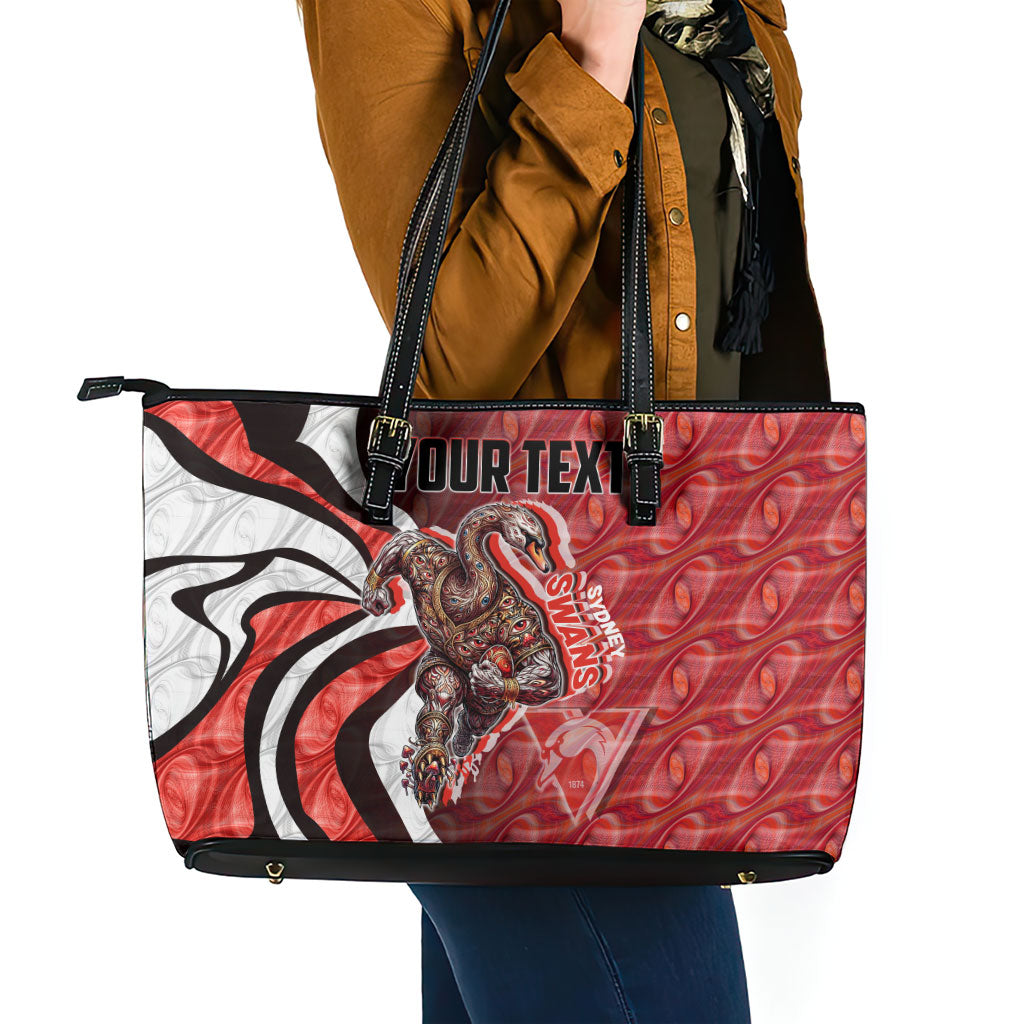 Personalised Sydney Swans Leather Tote Bag Trippy Psychedelic Abstract Art Mascot Football Fans
