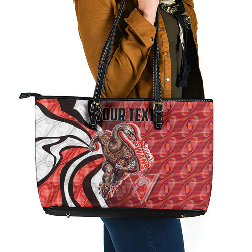 Personalised Sydney Swans Leather Tote Bag Trippy Psychedelic Abstract Art Mascot Football Fans