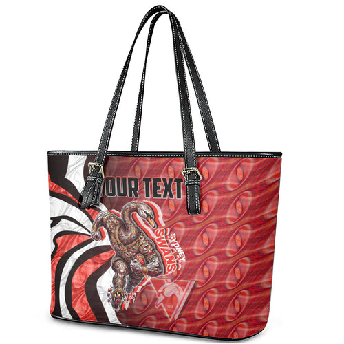 Personalised Sydney Swans Leather Tote Bag Trippy Psychedelic Abstract Art Mascot Football Fans