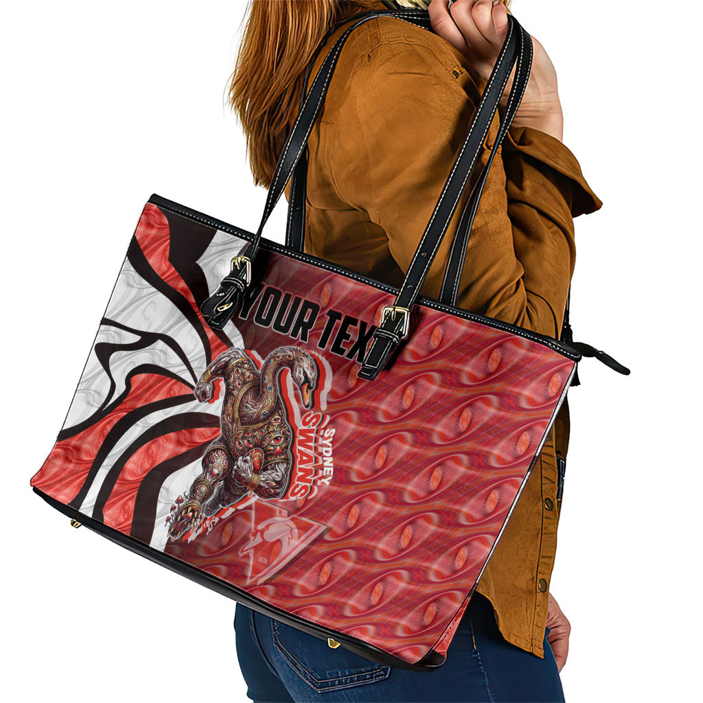 Personalised Sydney Swans Leather Tote Bag Trippy Psychedelic Abstract Art Mascot Football Fans