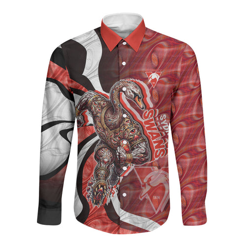 Personalised Sydney Swans Long Sleeve Button Shirt Trippy Psychedelic Abstract Art Mascot Football Fans