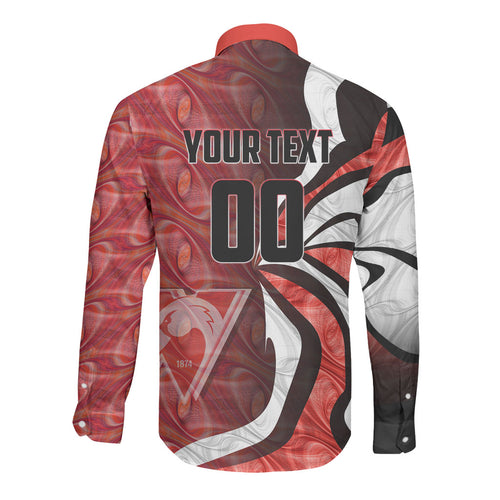 Personalised Sydney Swans Long Sleeve Button Shirt Trippy Psychedelic Abstract Art Mascot Football Fans