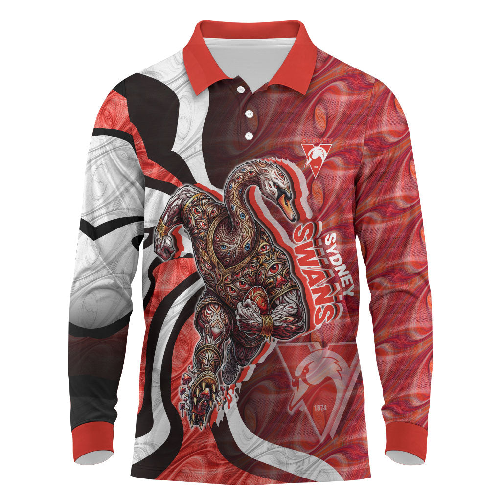 Personalised Sydney Swans Long Sleeve Polo Shirt Trippy Psychedelic Abstract Art Mascot Football Fans