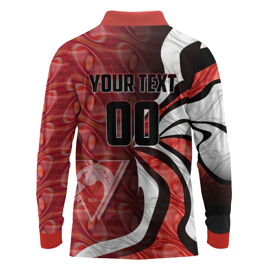 Personalised Sydney Swans Long Sleeve Polo Shirt Trippy Psychedelic Abstract Art Mascot Football Fans