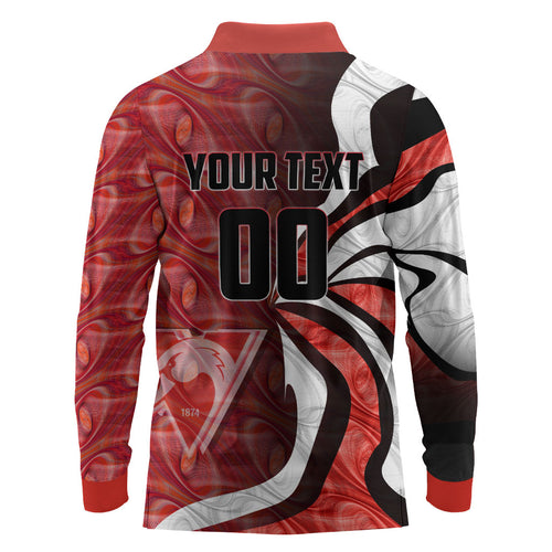 Personalised Sydney Swans Long Sleeve Polo Shirt Trippy Psychedelic Abstract Art Mascot Football Fans