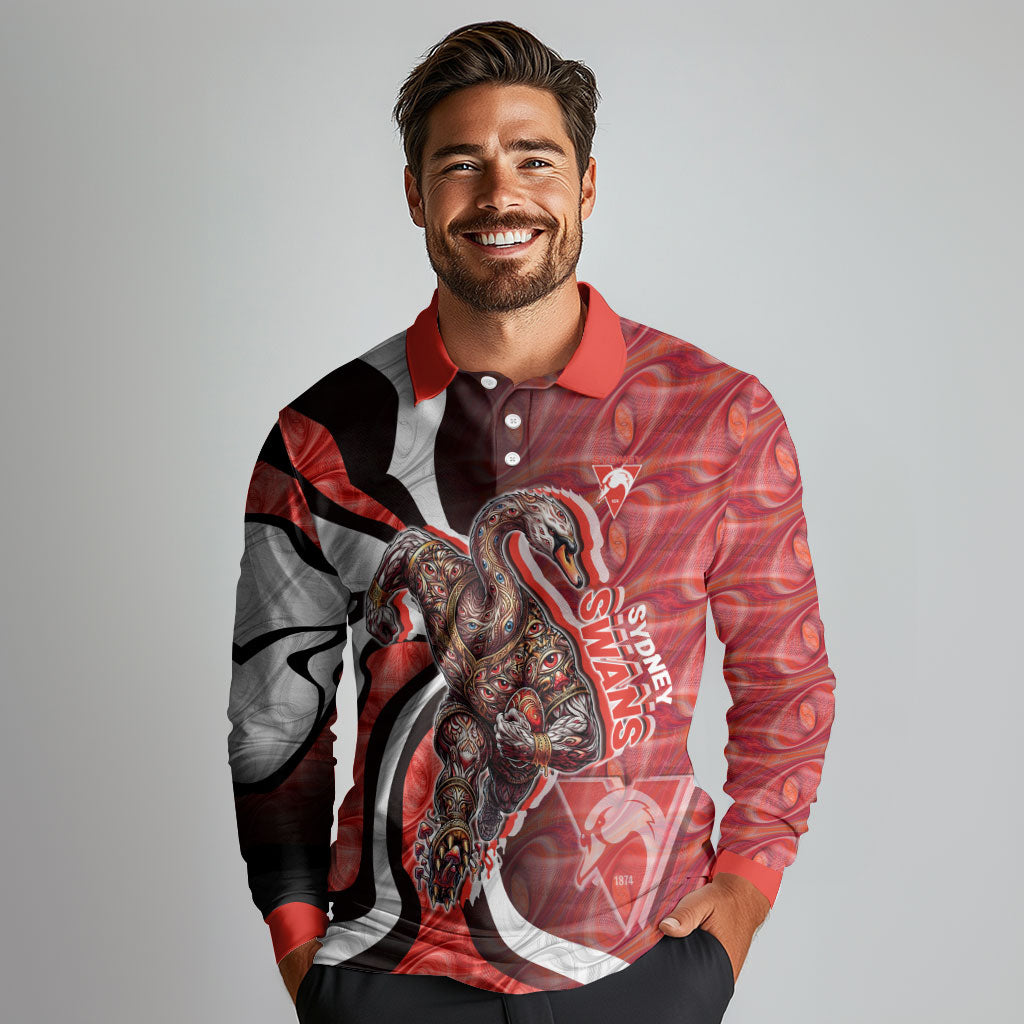 Personalised Sydney Swans Long Sleeve Polo Shirt Trippy Psychedelic Abstract Art Mascot Football Fans