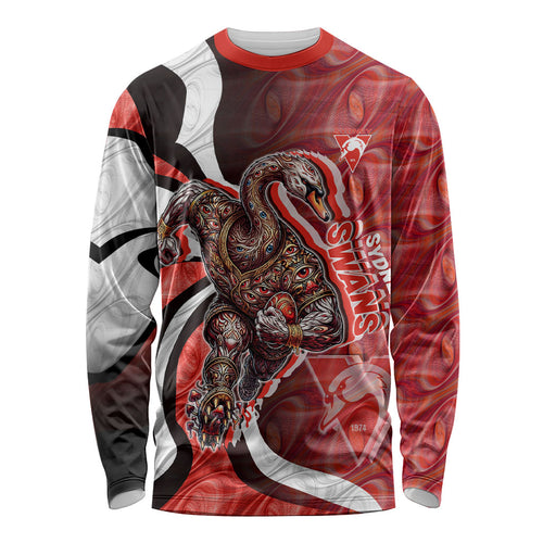 Personalised Sydney Swans Long Sleeve Shirt Trippy Psychedelic Abstract Art Mascot Football Fans