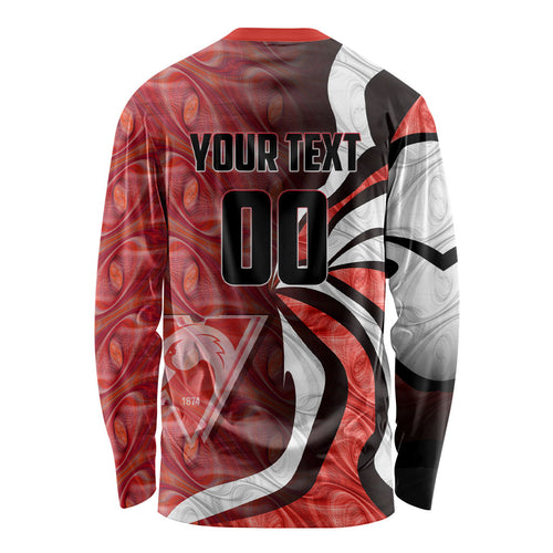 Personalised Sydney Swans Long Sleeve Shirt Trippy Psychedelic Abstract Art Mascot Football Fans