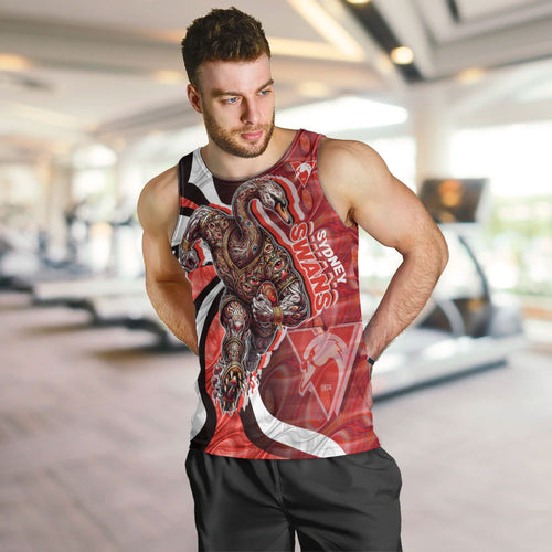 Personalised Sydney Swans Men Tank Top Trippy Psychedelic Abstract Art Mascot Football Fans