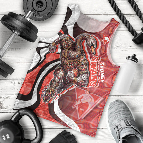 Personalised Sydney Swans Men Tank Top Trippy Psychedelic Abstract Art Mascot Football Fans