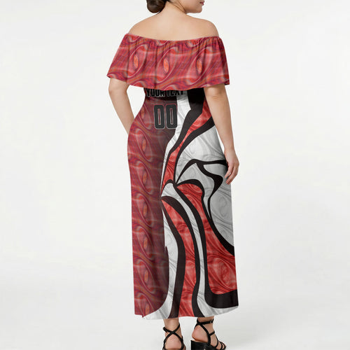Personalised Sydney Swans Off Shoulder Maxi Dress Trippy Psychedelic Abstract Art Mascot Football Fans