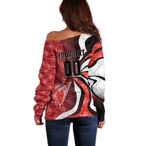 Personalised Sydney Swans Off Shoulder Sweater Trippy Psychedelic Abstract Art Mascot Football Fans