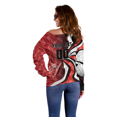 Personalised Sydney Swans Off Shoulder Sweater Trippy Psychedelic Abstract Art Mascot Football Fans