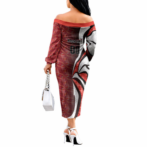 Personalised Sydney Swans Off The Shoulder Long Sleeve Dress Trippy Psychedelic Abstract Art Mascot Football Fans